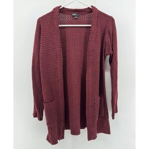 Love by Chelsey Women's Knit Sweater Cardigan Burgandy 100% Acrylic Size Large